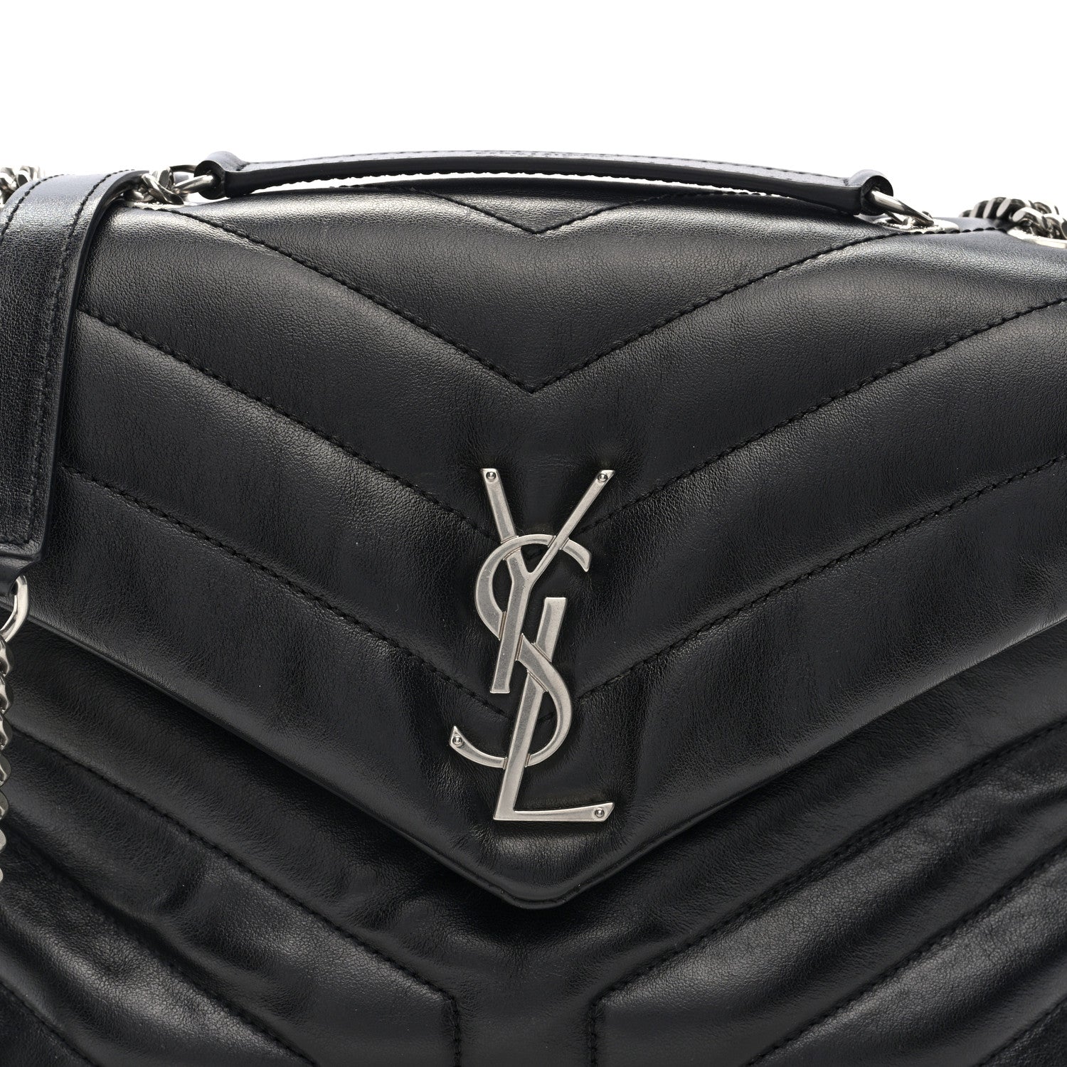 Calfskin Y Quilted Monogram Small Loulou Chain Satchel Black