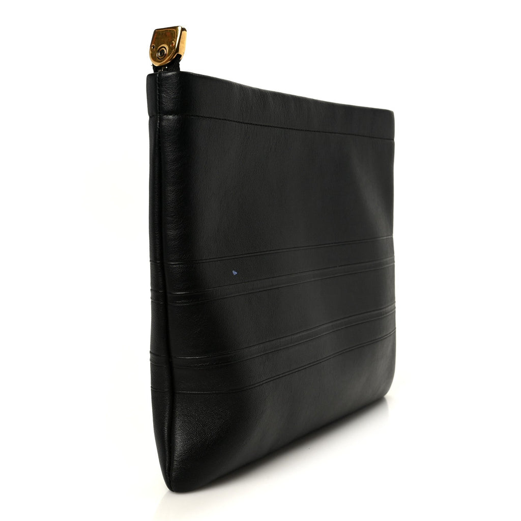 Calfskin Medium Diordouble Zip Pouch Black