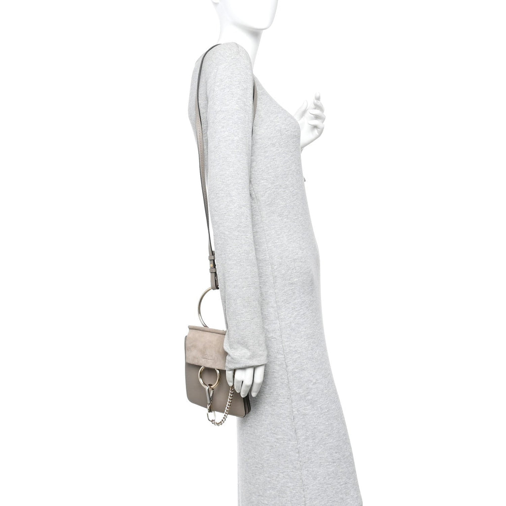 Suede Calfskin Mini Faye Bracelet Bag Motty Grey