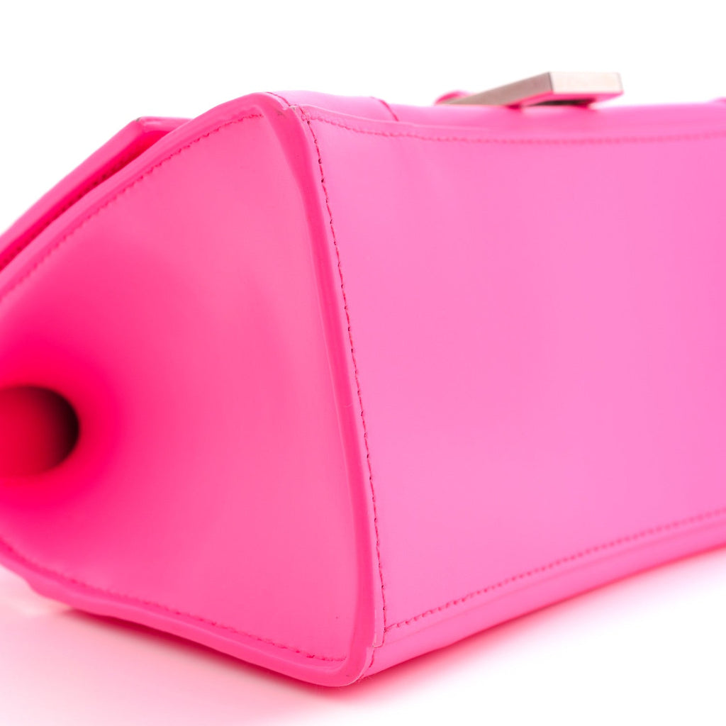 Shiny Box Calfskin Small Hourglass Top Handle Bag Acid Fuchsia