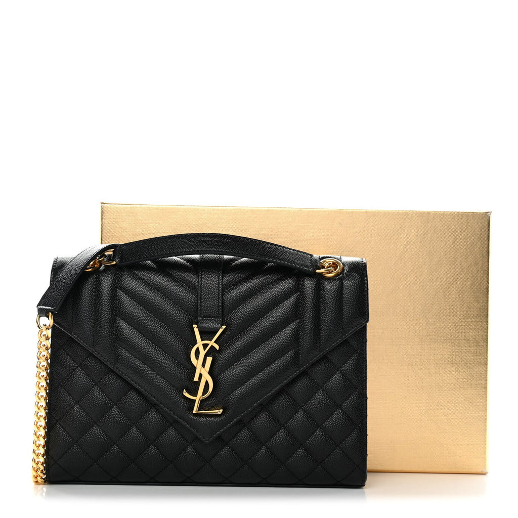 Grain De Poudre Textured Mixed Matelasse Triquilt Medium Monogram Satchel Black