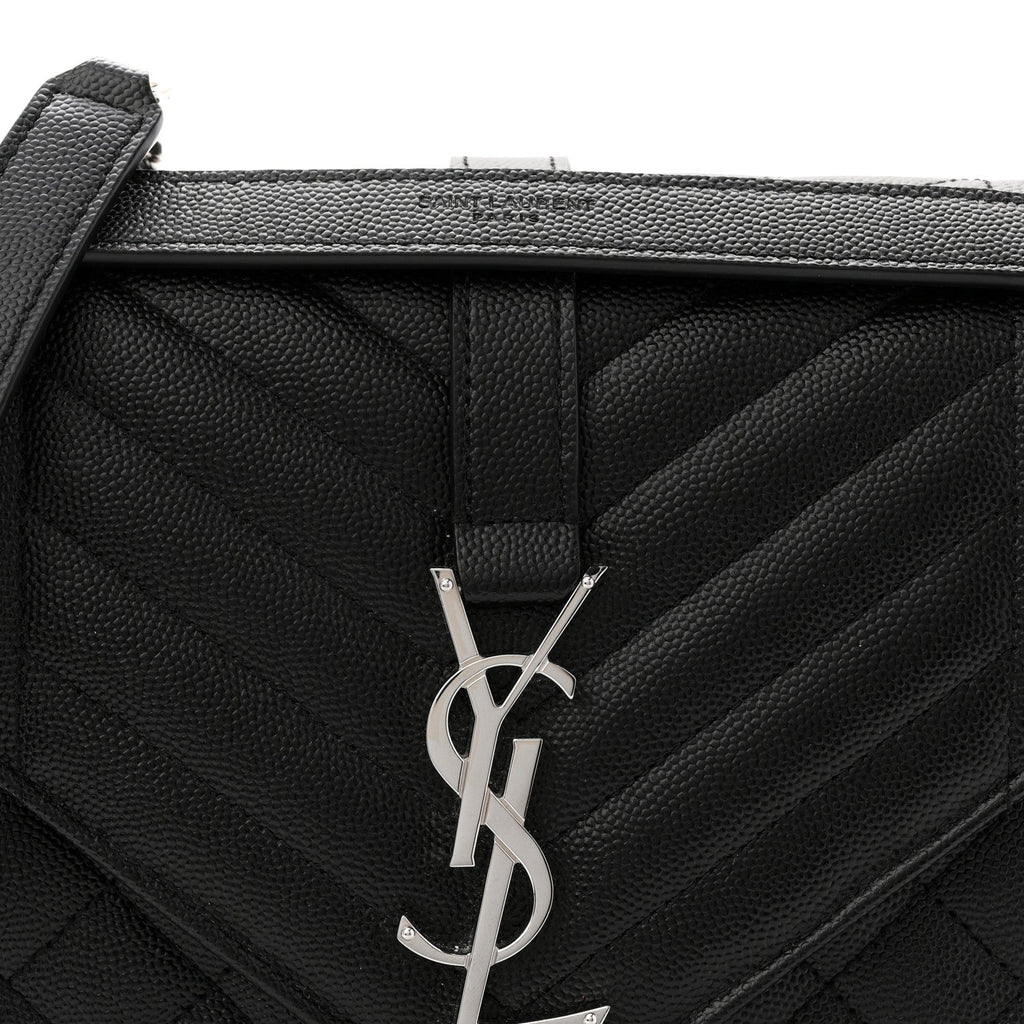 Grain De Poudre Textured Mixed Matelasse Triquilt Medium Monogram Satchel Black