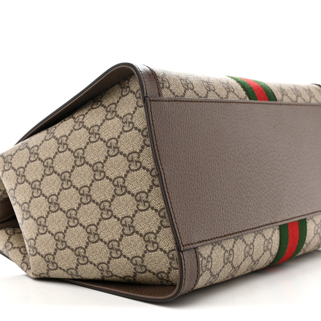 GG Supreme Monogram Web Medium Ophidia Tote Bag Brown
