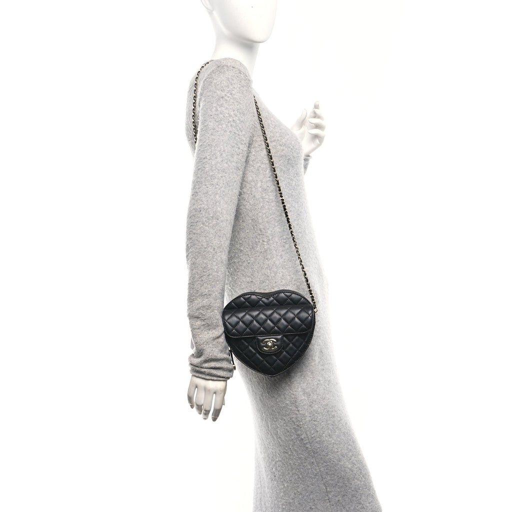 Lambskin Quilted Large CC In Love Heart Bag Black