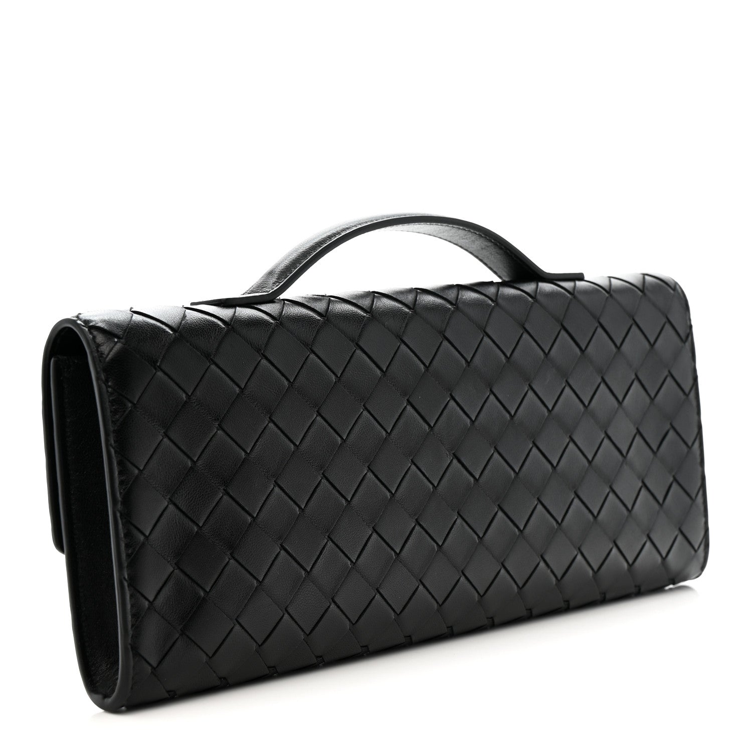 Nappa Intrecciato Long Andiamo Top Handle Clutch Black