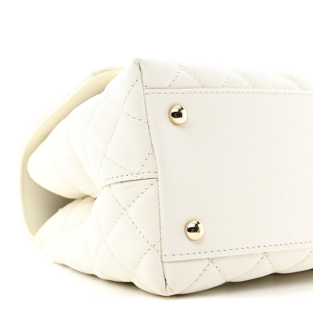 Caviar Quilted Small Coco Handle Flap White