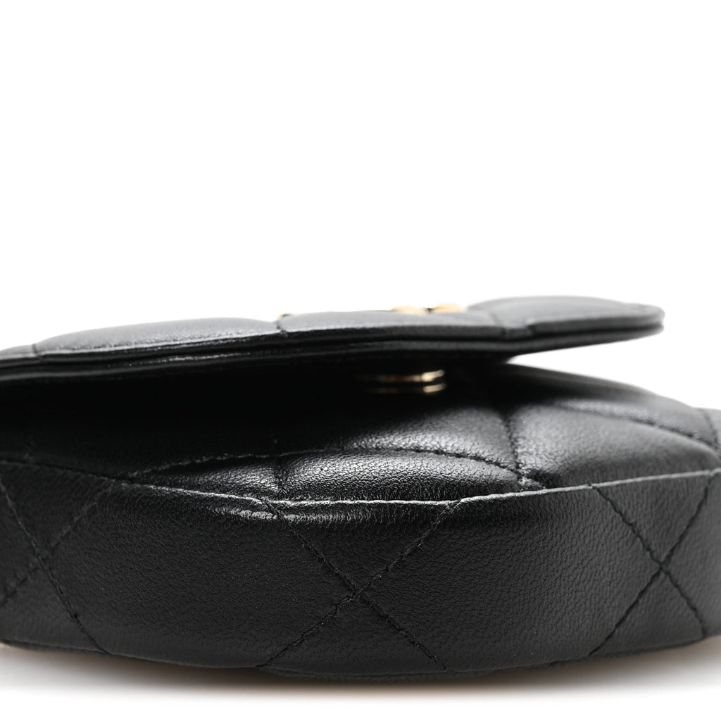 Lambskin Quilted Pearl Top Handle Clutch With Chain Black