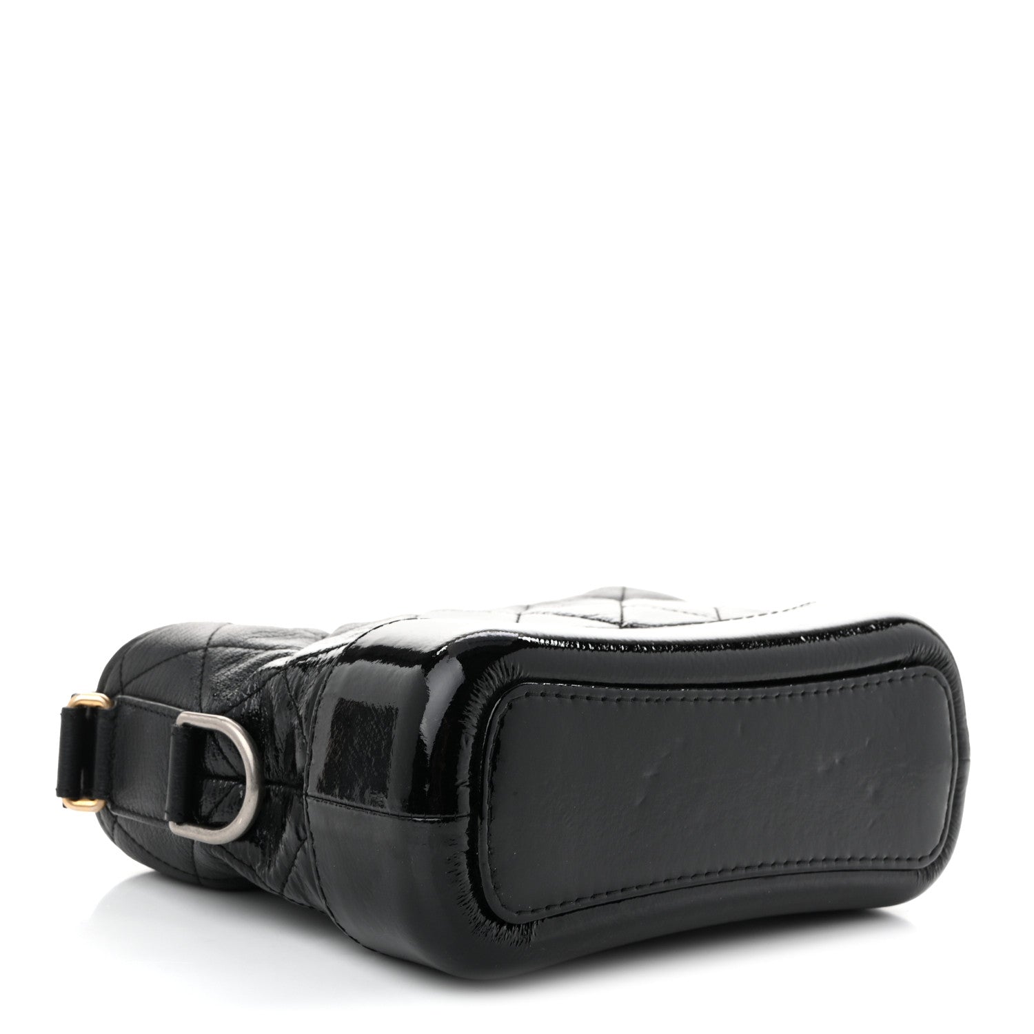 Patent Goatskin Quilted Small Gabrielle Hobo Black