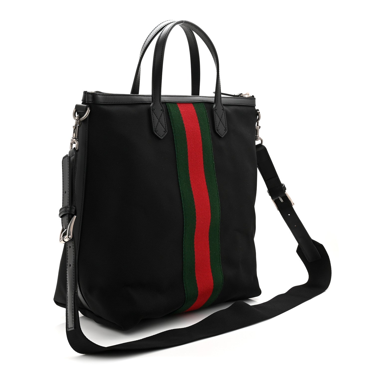 Techno Canvas Web Top Handle Shoulder Bag Black