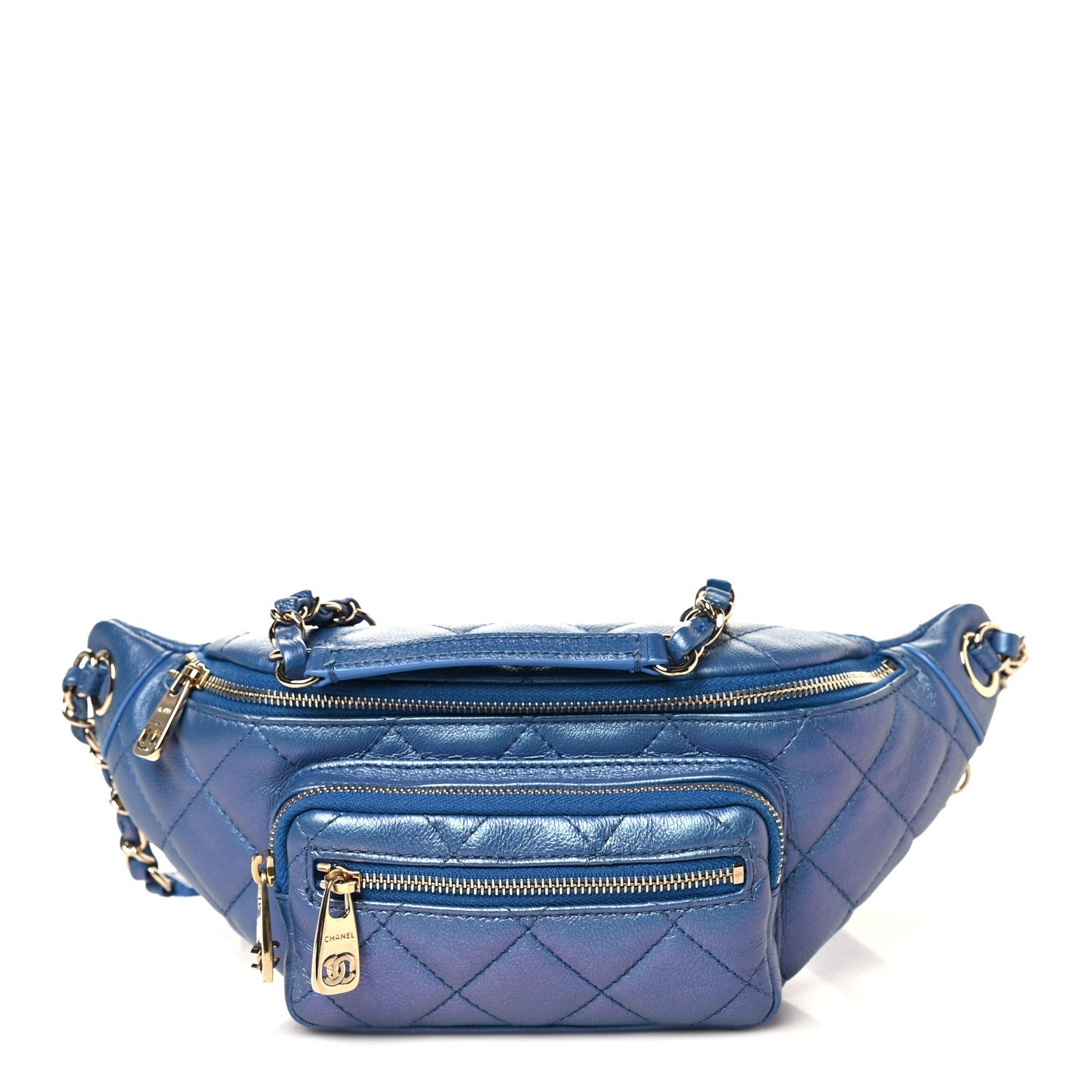 Iridescent Calfskin Quilted All About Waist Belt Bag Dark Blue