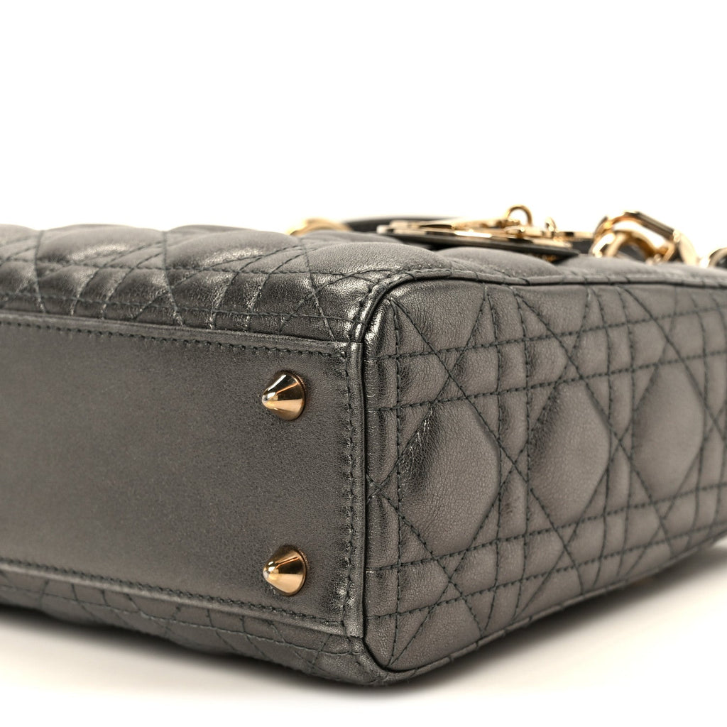 Metallic Lambskin Cannage Small My ABCDior Lady Dior Dark Silver