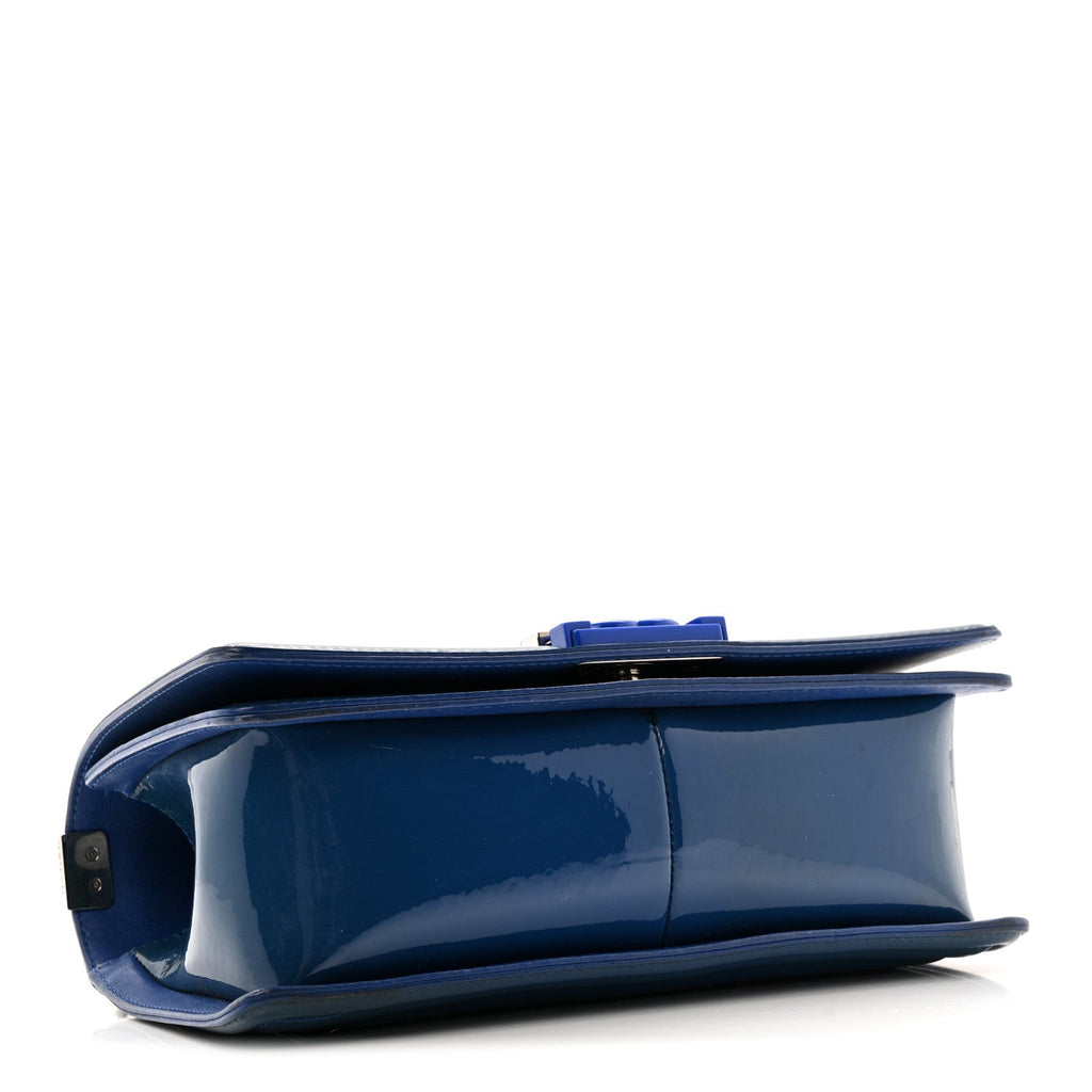 Patent Calfskin Quilted Medium Plexiglass Boy Flap Blue