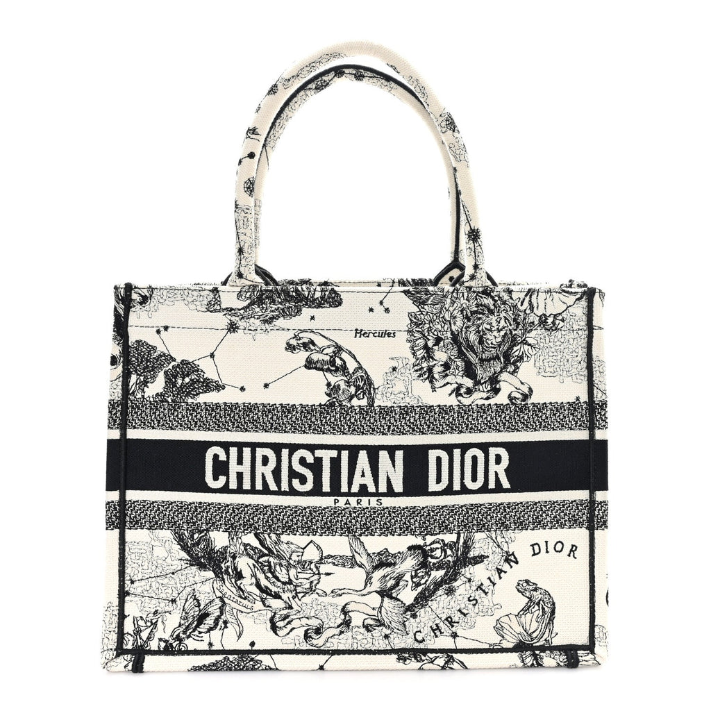 Canvas Zodiac Toile De Jouy Embroidered Medium Book Tote Latte