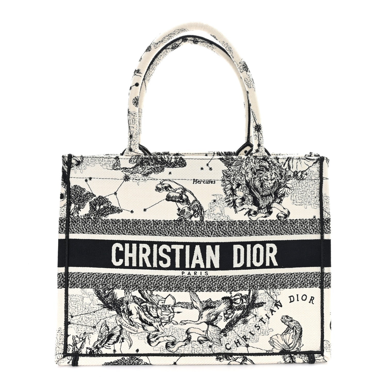 Canvas Zodiac Toile De Jouy Embroidered Medium Book Tote Latte