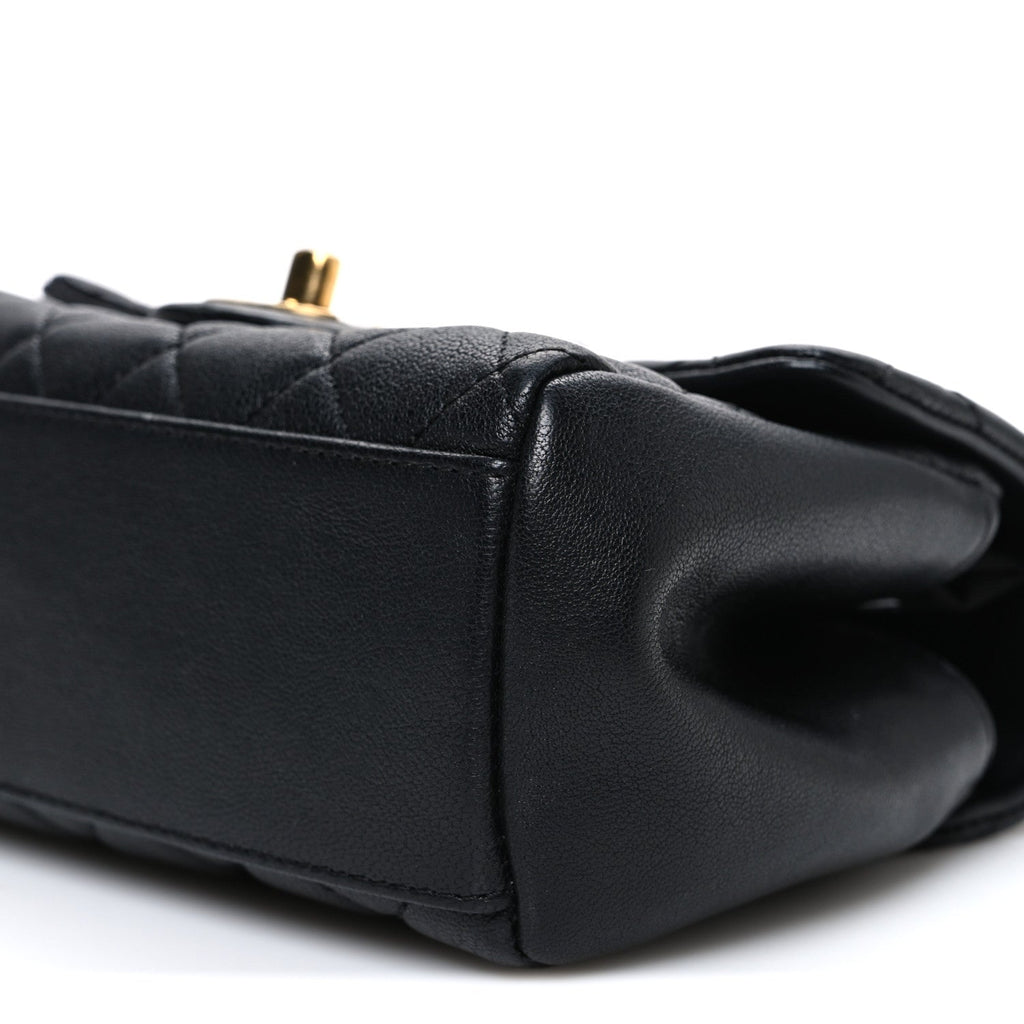 Shiny Sheepskin Quilted Mini Trapezio Flap Black