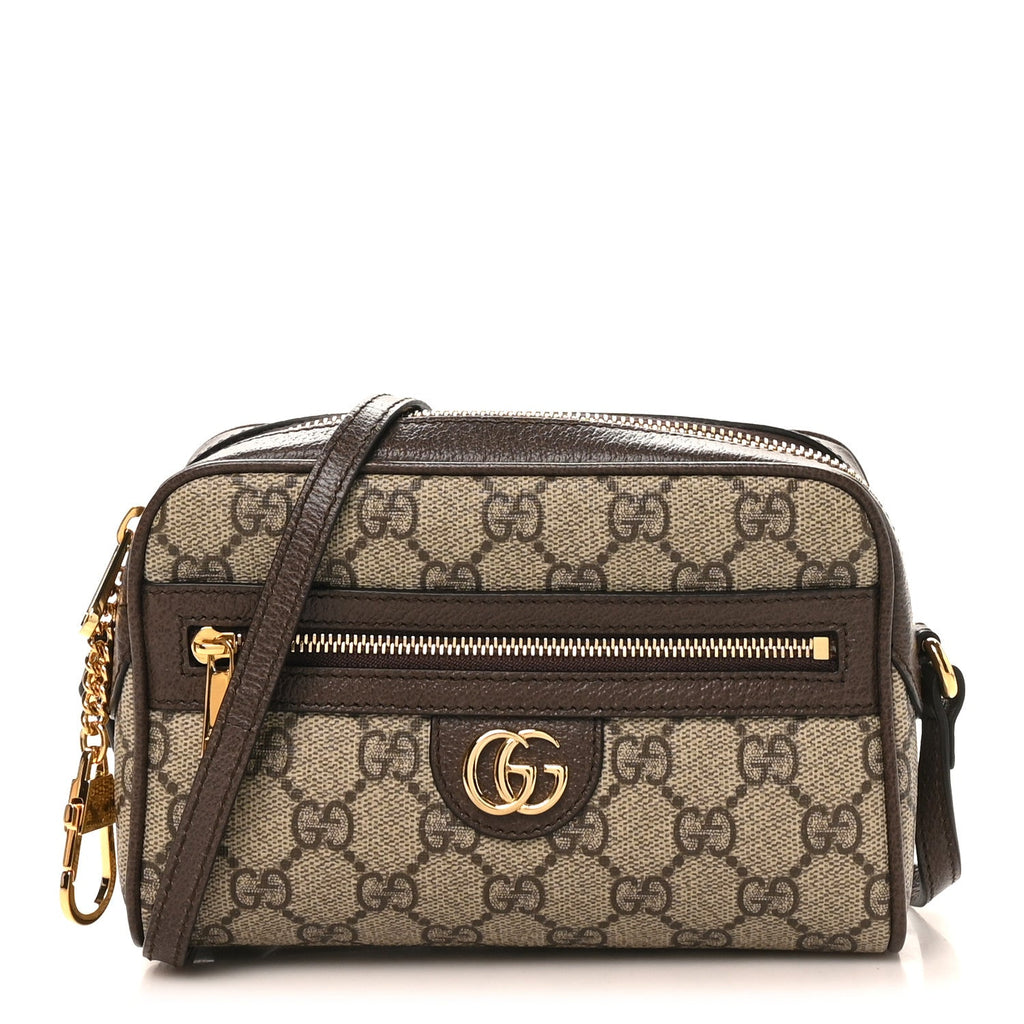 Denim Monogram Textured Dollar Calfskin Super Mini Ophidia Shoulder Bag Beige Ebony New Acero