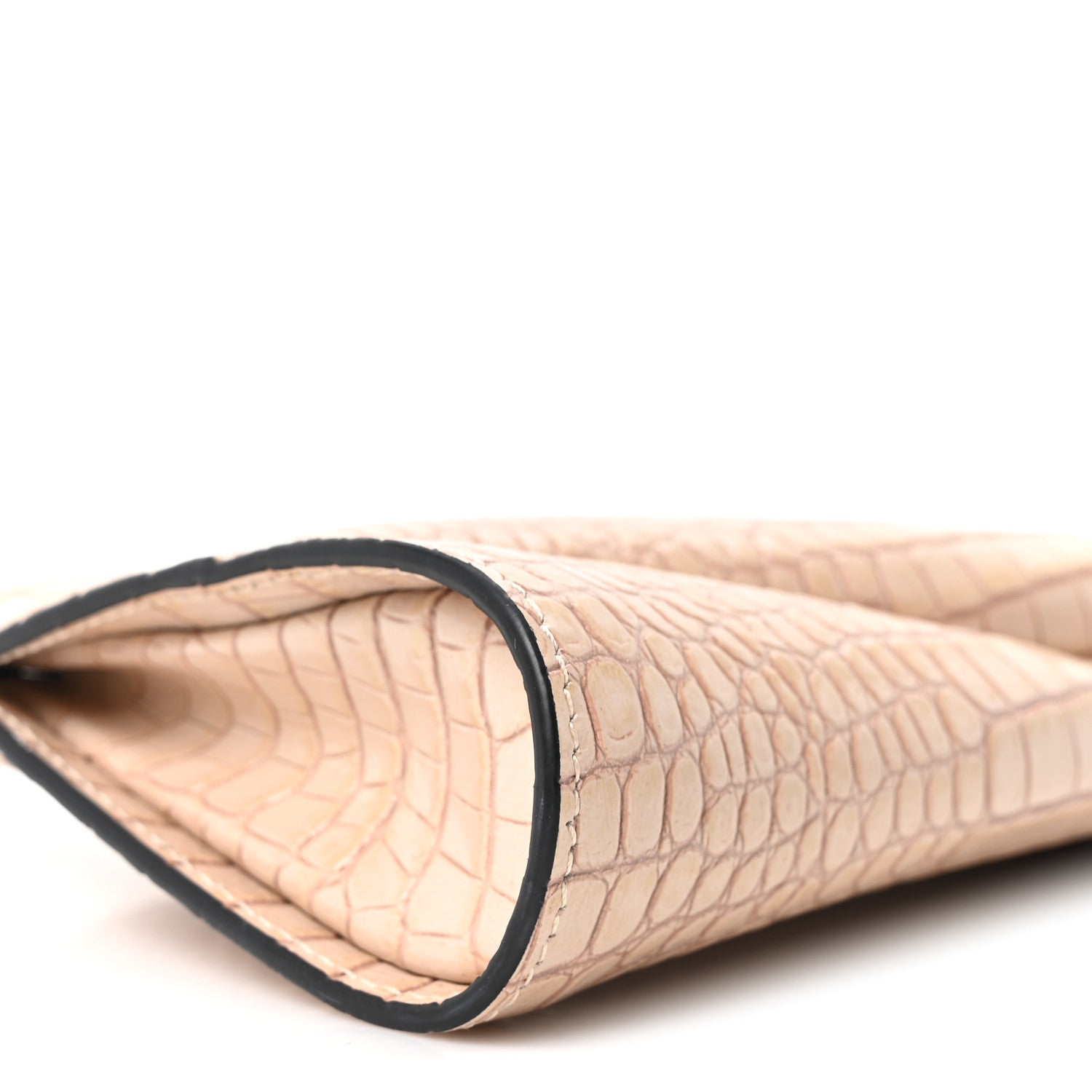 Crocodile Embossed Calfskin Loubi Twist Zip Clutch Bag Beige