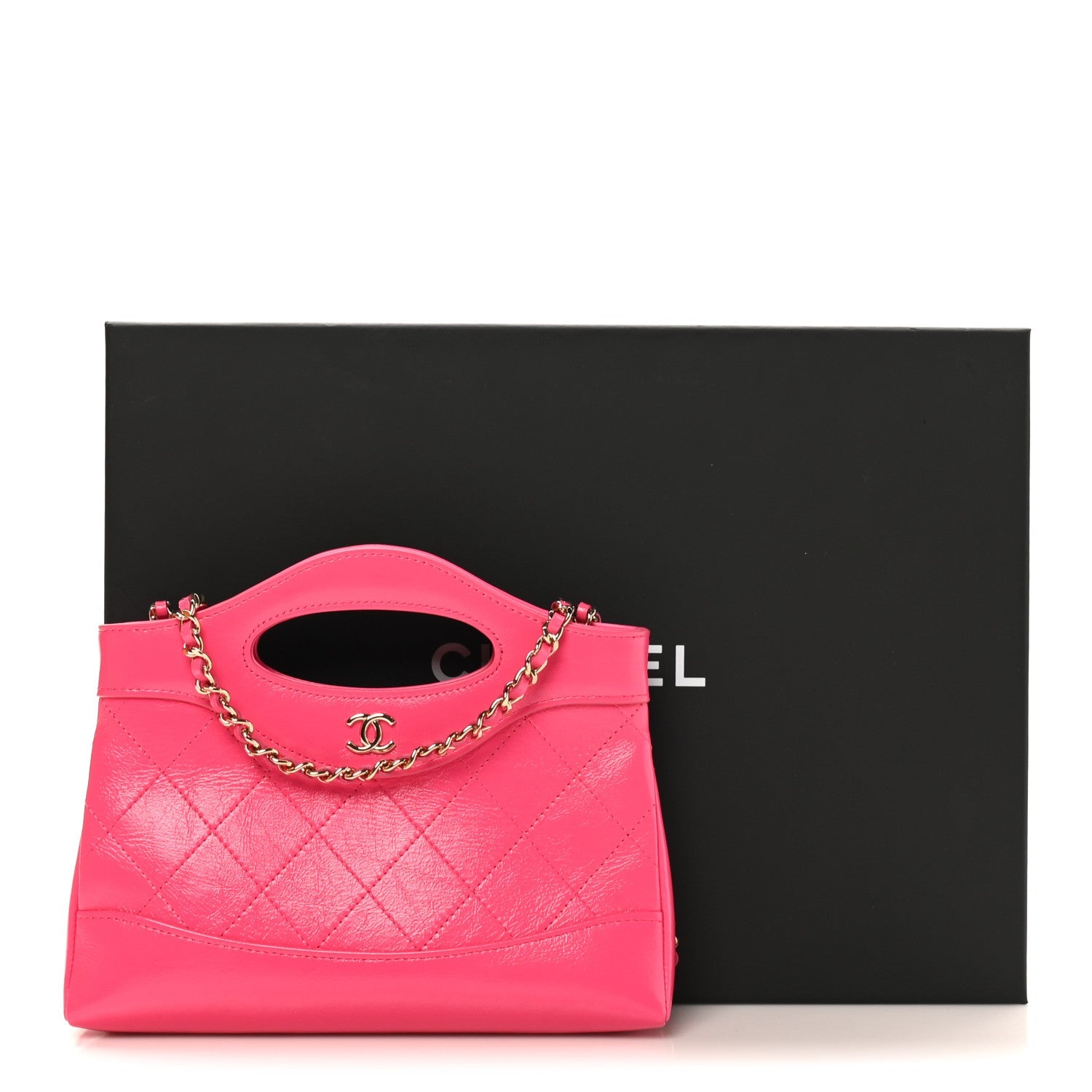 Shiny Crumpled Calfskin Quilted Nano 31 Shopping Bag Pink