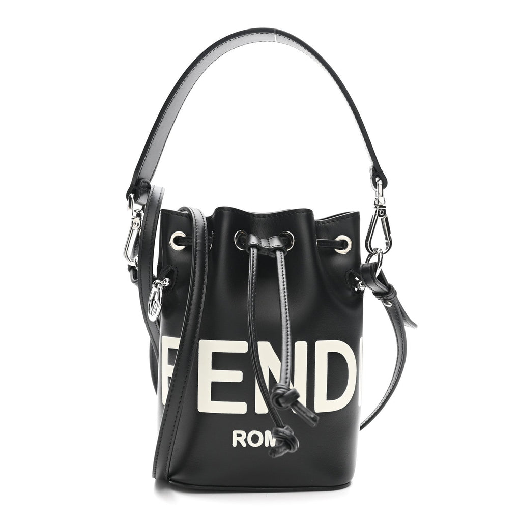 Vitello King F is Fendi Logo Embossed Mini Mon Tresor Bucket Bag Black