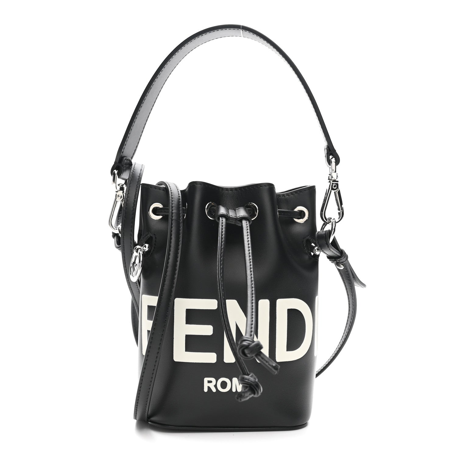 Vitello King F is Fendi Logo Embossed Mini Mon Tresor Bucket Bag Black