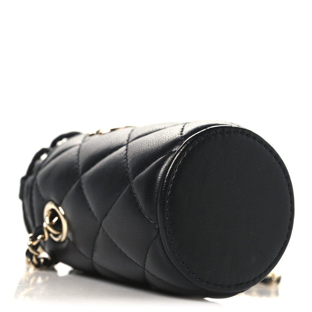 Lambskin Quilted Mini Bucket Bag With Chain Black