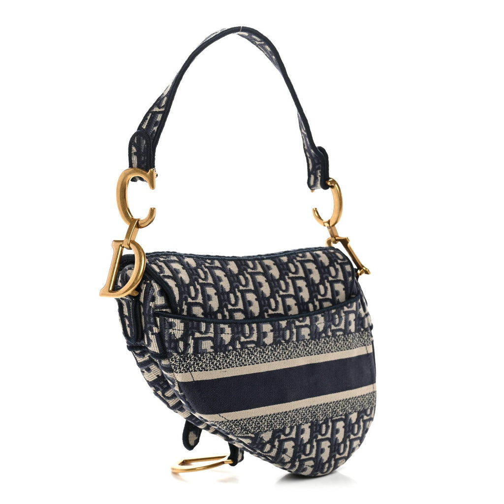 Oblique Embroidered Saddle Bag Blue