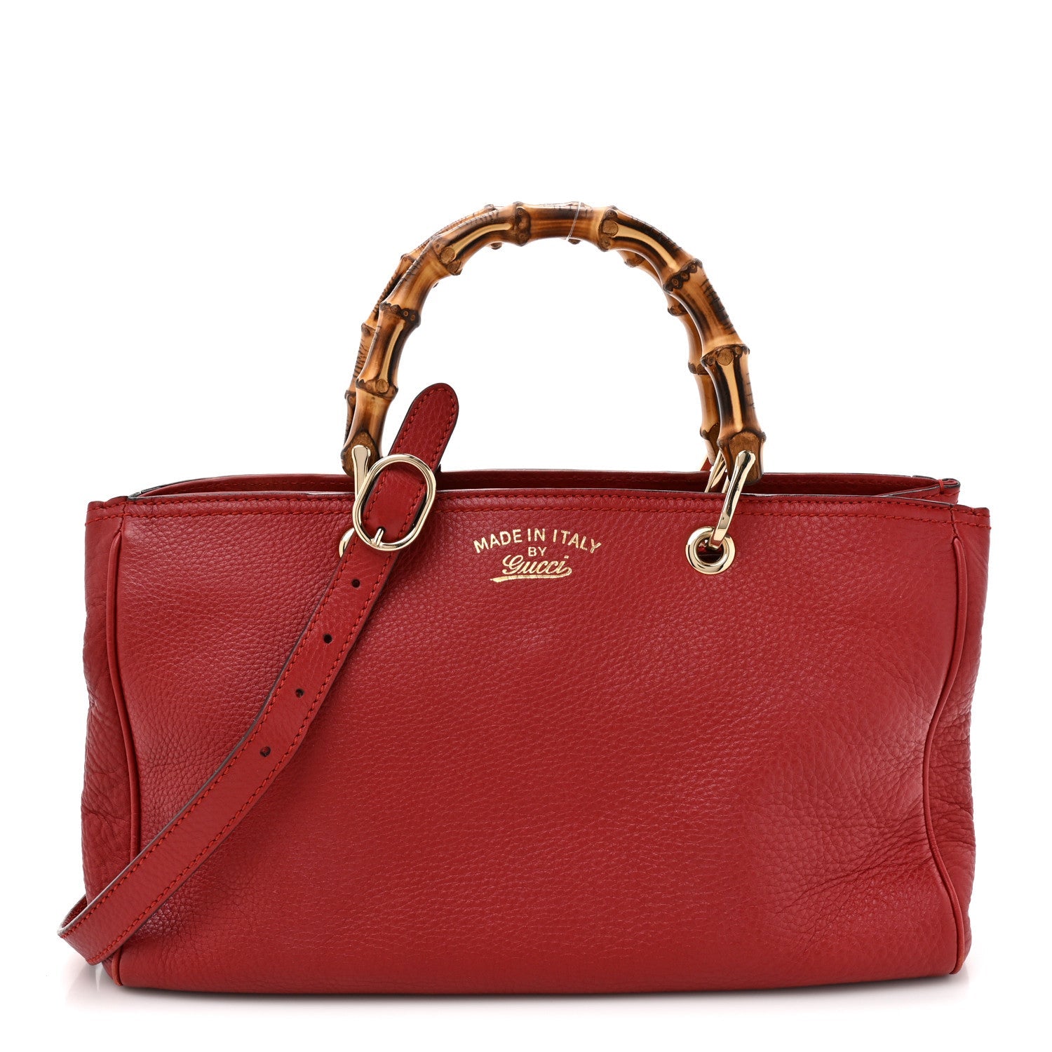 Pebbled Calfskin Medium Bamboo Shopper Tote Red