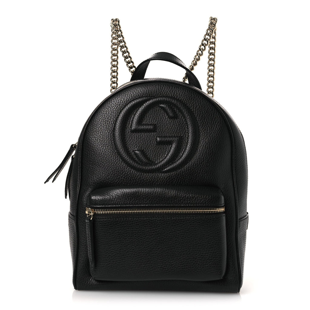 Pebbled Calfskin Soho Chain Backpack Black