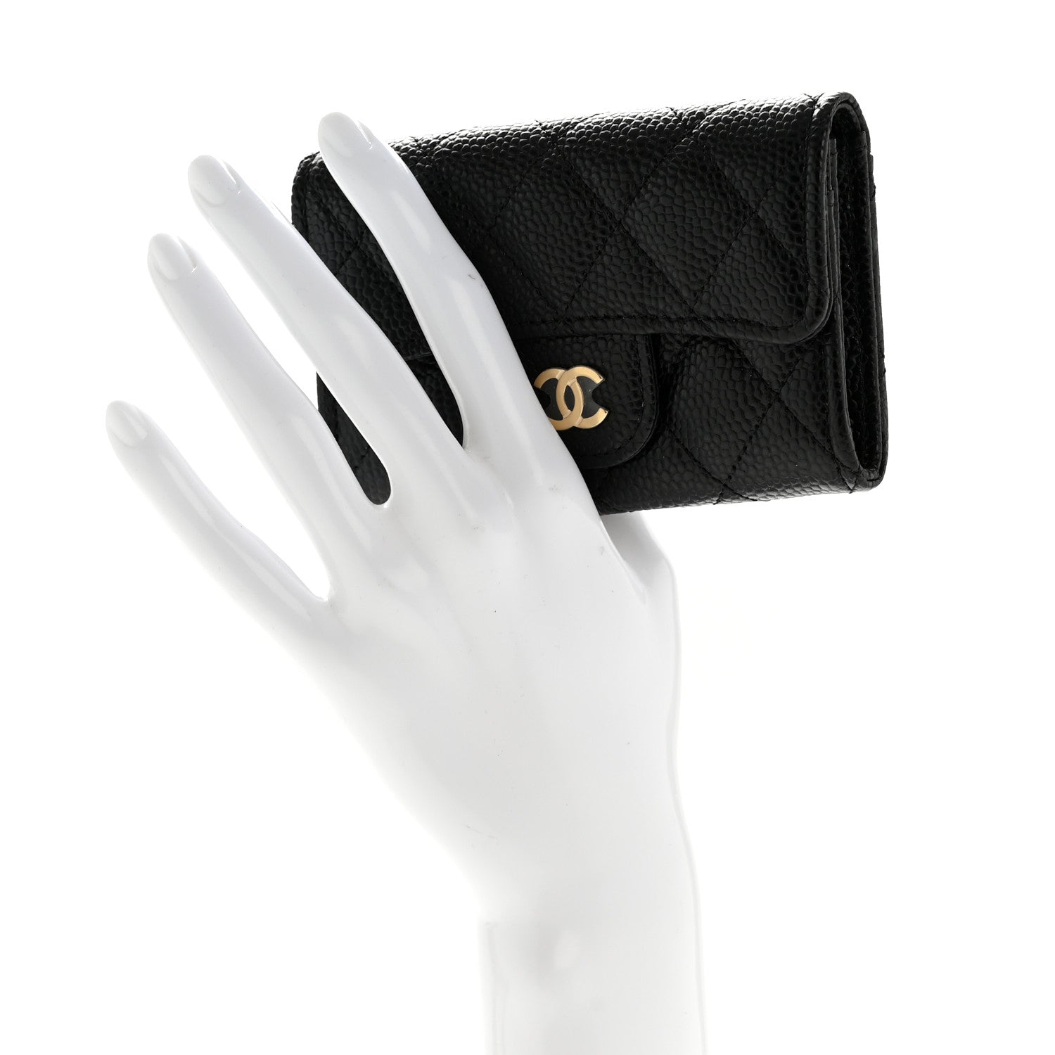 Caviar Quilted Flap  Holder Wallet Black