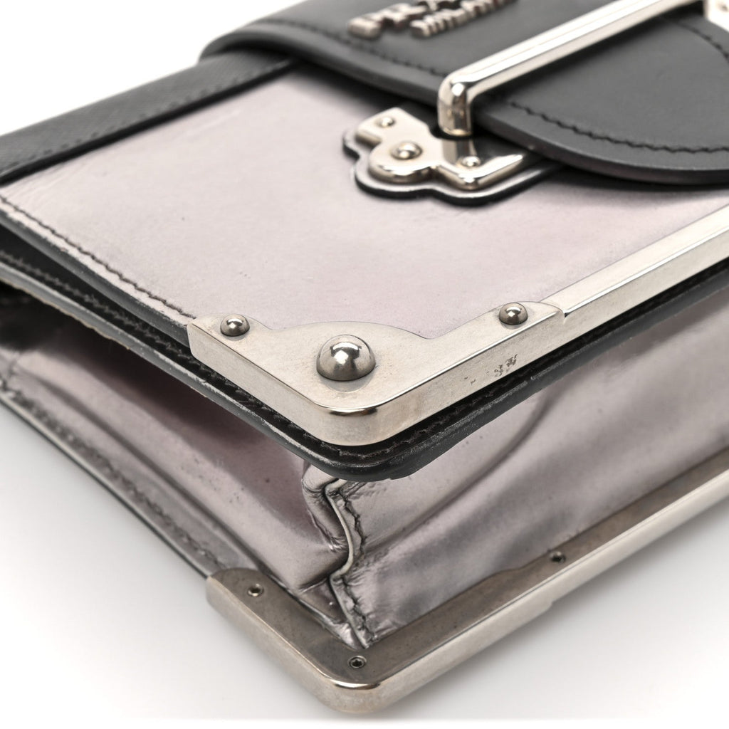 Metallic Vitello Saffiano Cahier Bag Silver Black