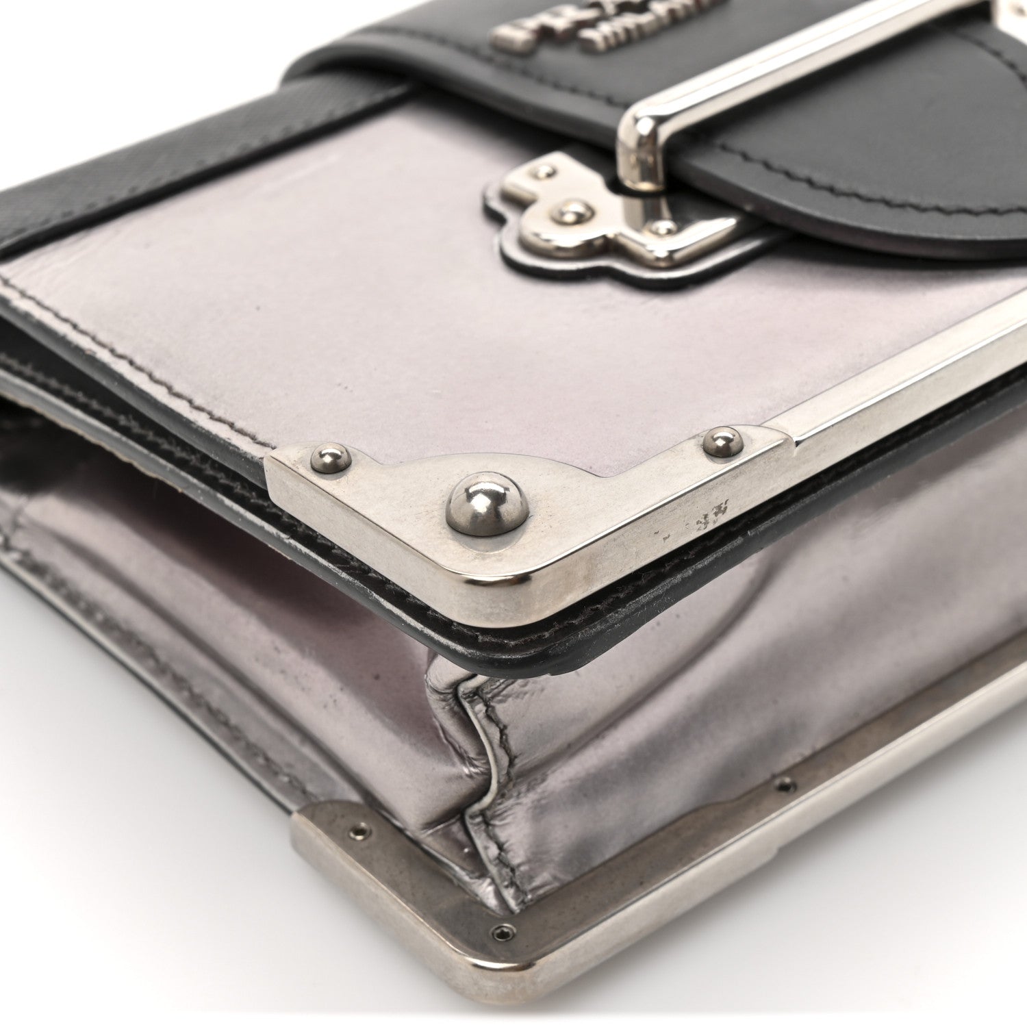 Metallic Vitello Saffiano Cahier Bag Silver Black
