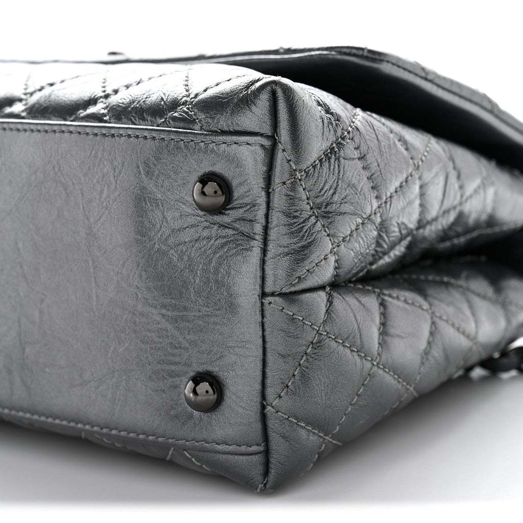 Metallic Aged Calfskin Quilted Small Coco Handle Flap Charcoal
