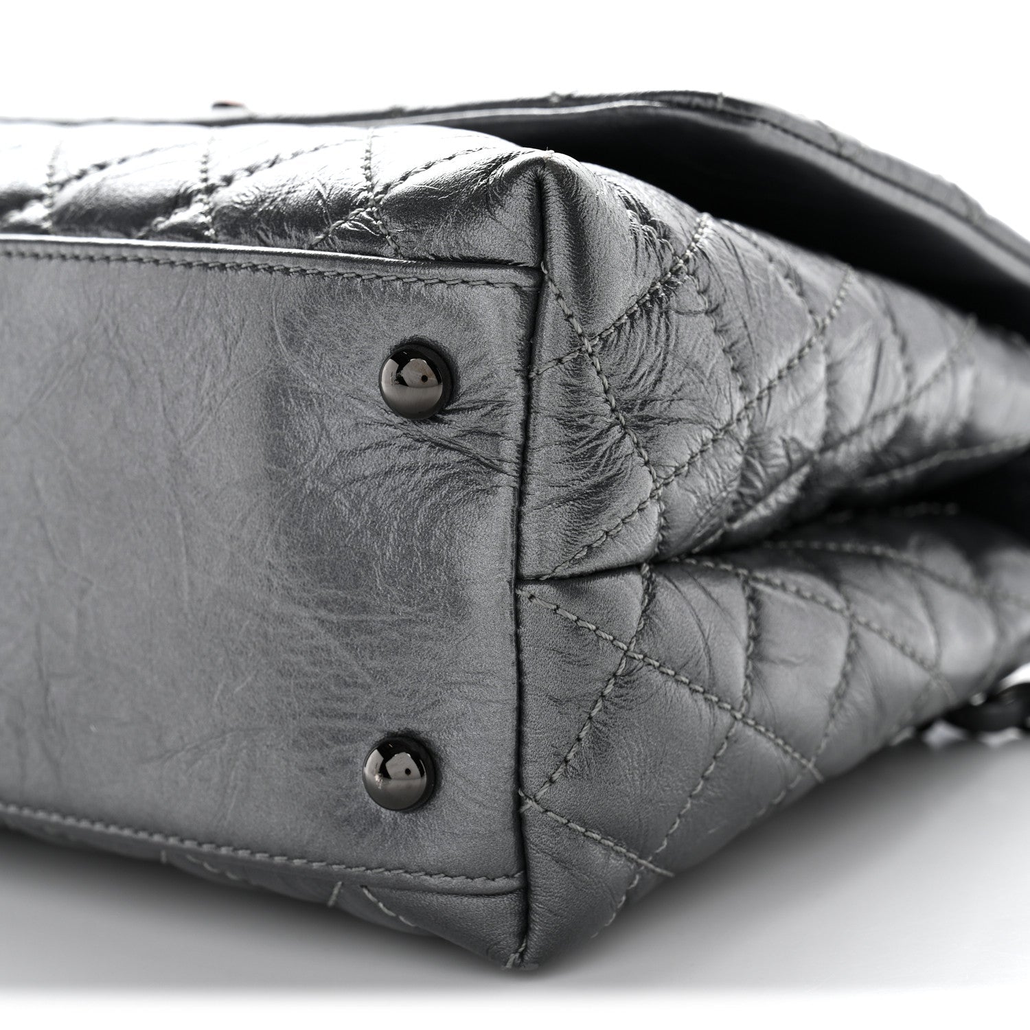 Metallic Aged Calfskin Quilted Small Coco Handle Flap Charcoal
