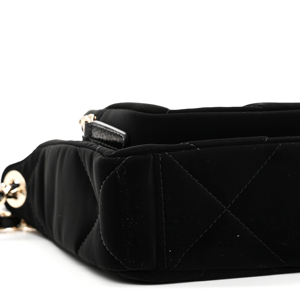 Velvet Effect Nylon Shiny Crumpled Calfskin Mini Quilted Chanel 25 Clutch With Chain Black