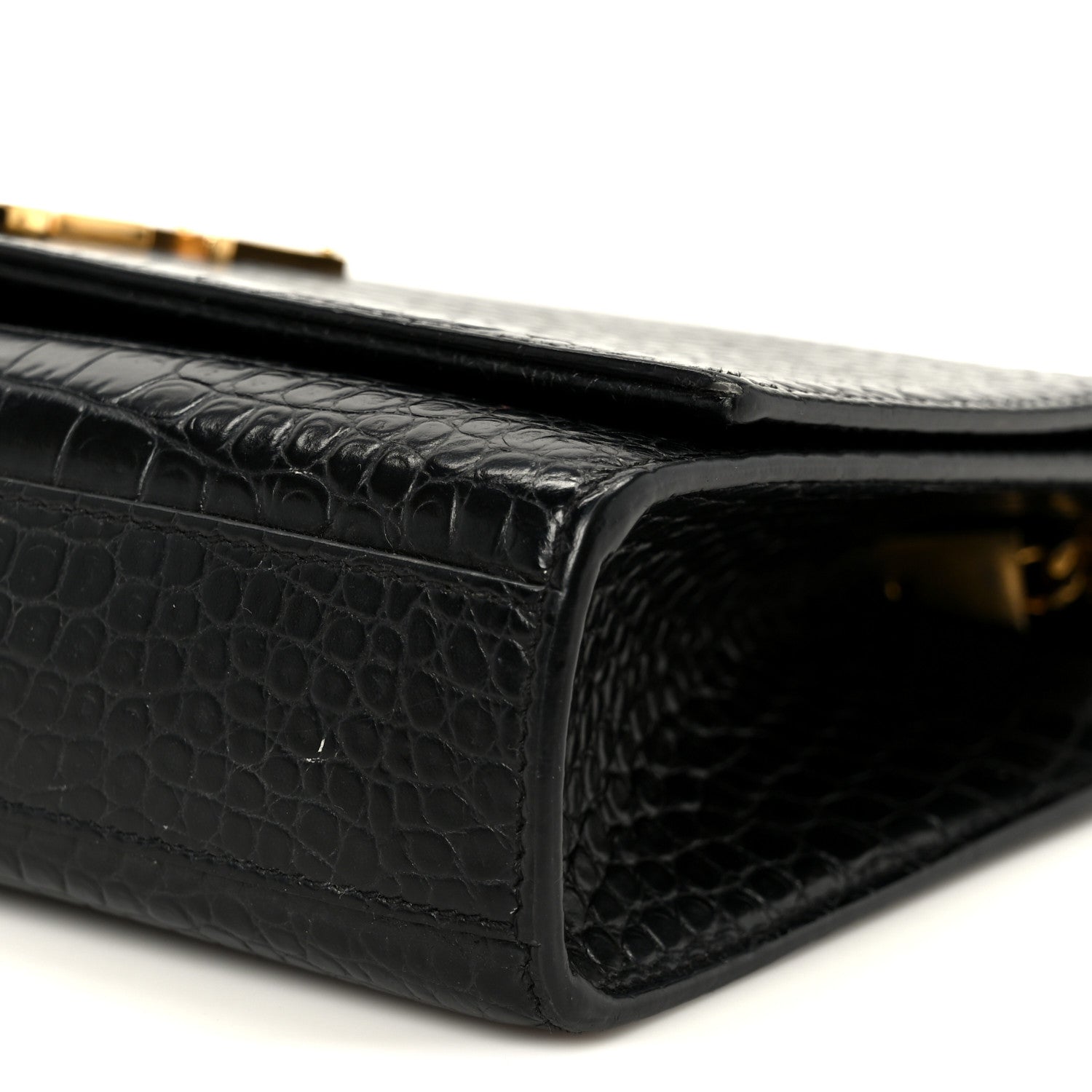 Calfskin Crocodile Embossed Medium Classic Monogram Kate Tassel Satchel Black