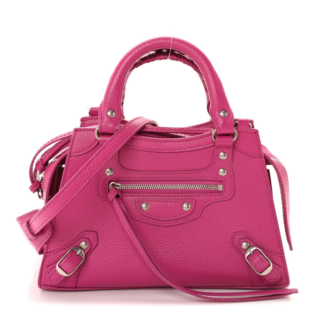 Grained Calfskin Neo Classic Silver Hardware Mini City Fuchsia