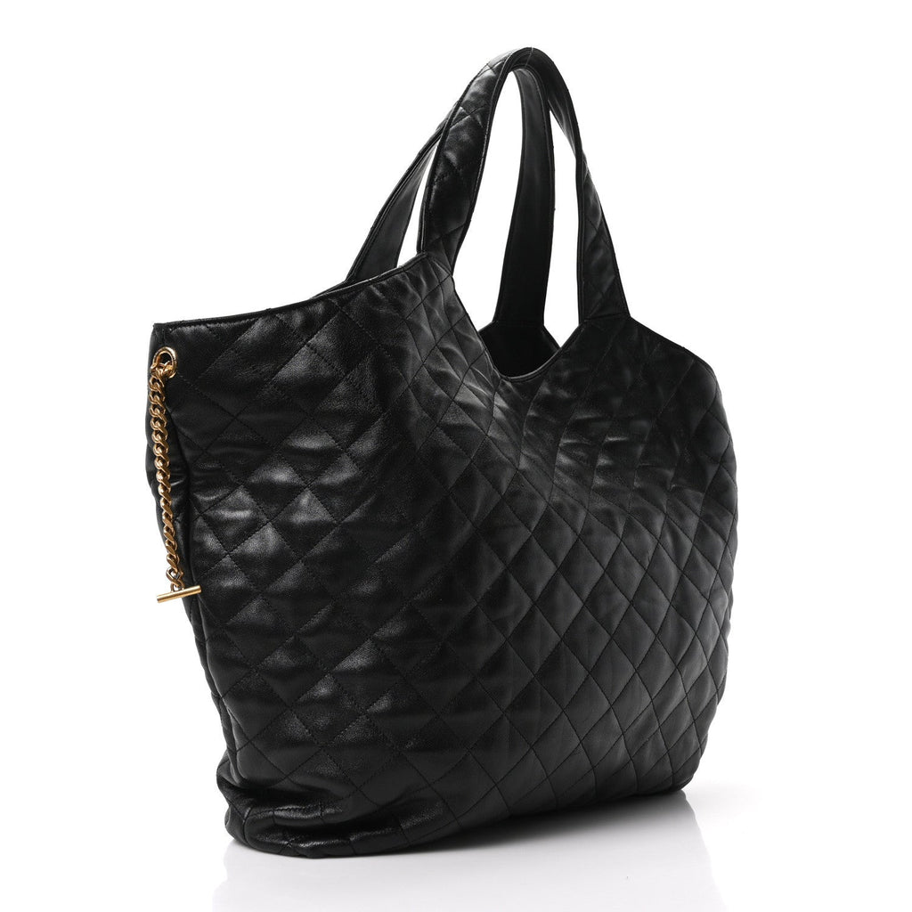Lambskin Quilted Maxi Icare Shopping Tote Black