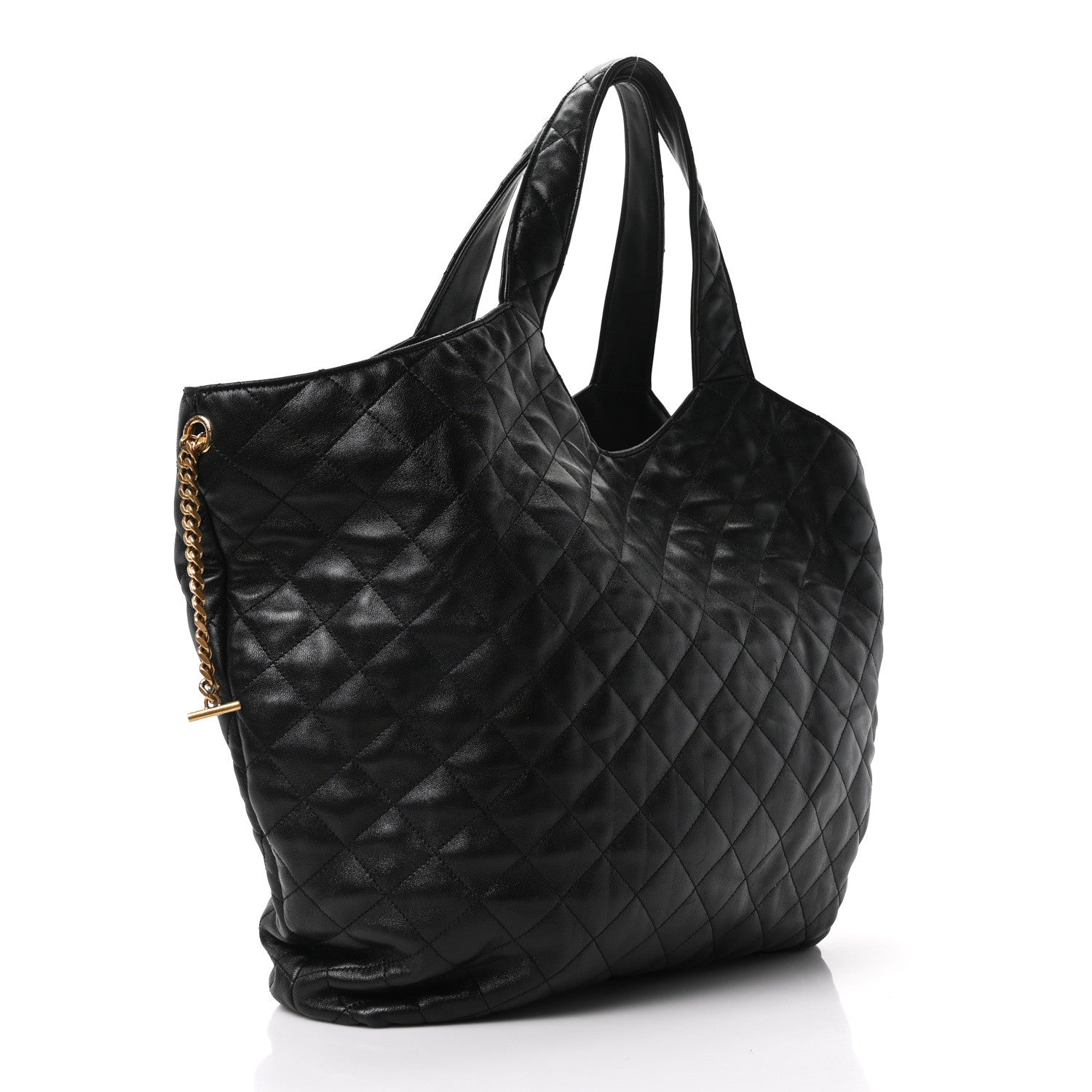 Lambskin Quilted Maxi Icare Shopping Tote Black