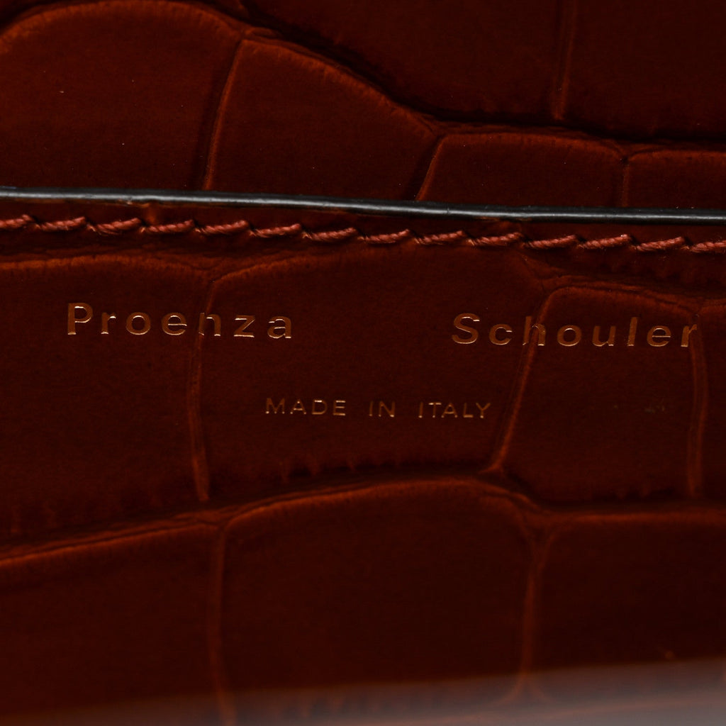 Calfskin Crocodile Embossed Small Pipe Bag Chestnut