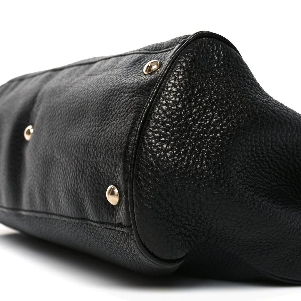 Pebbled Calfskin Medium Bamboo Shopper Tote Black