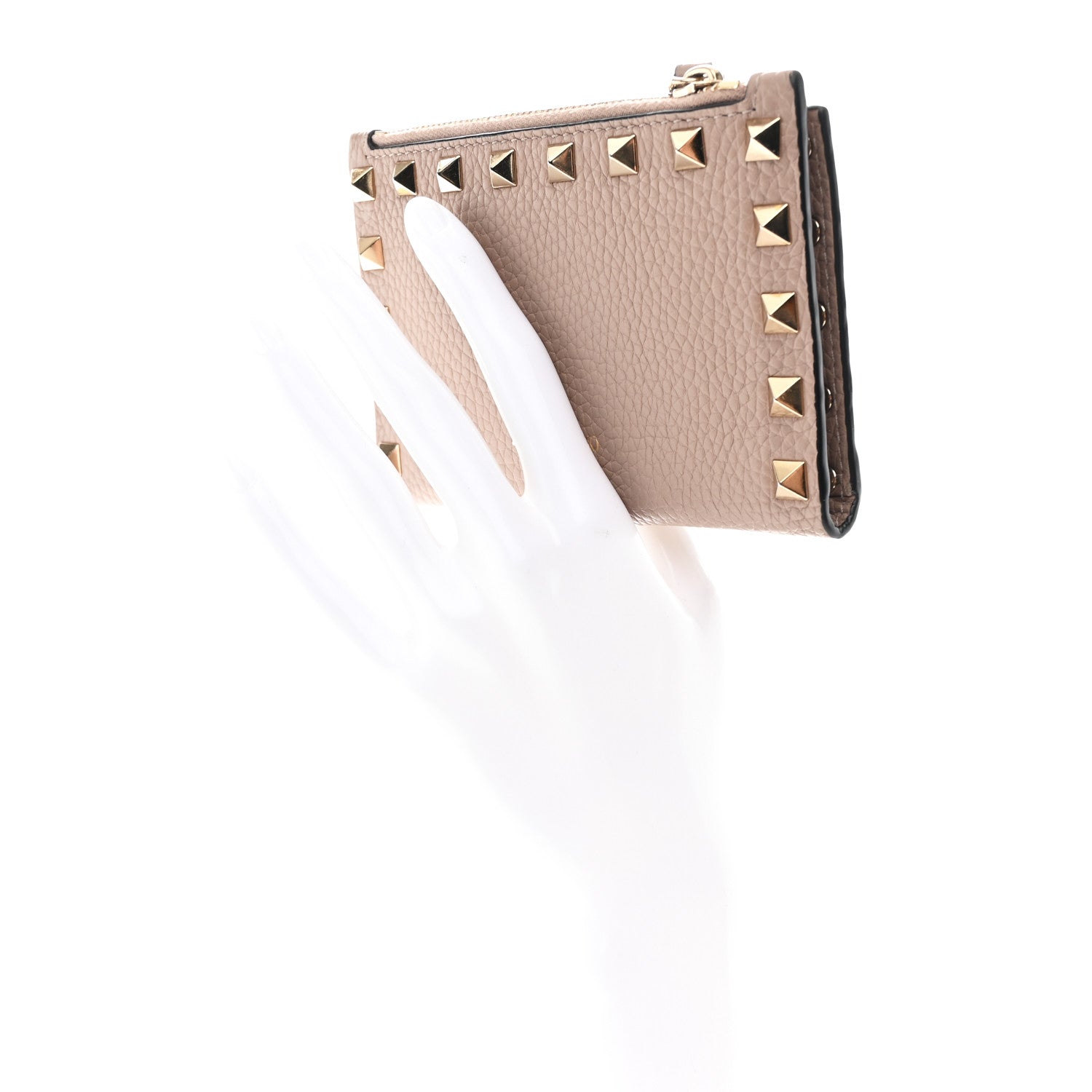 Grainy Calfskin Rockstud Coin Purse  Holder Poudre