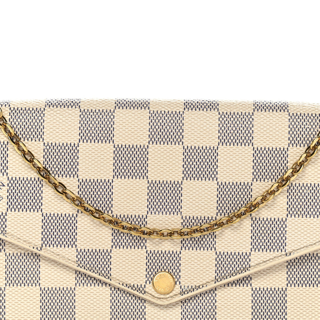 Damier Azur Pochette Felicie Chain Wallet Rose Ballerine