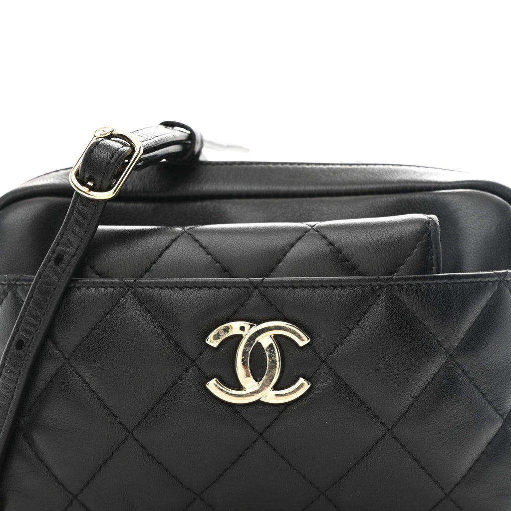 Lambskin Quilted Waist Bag With Pouch Black