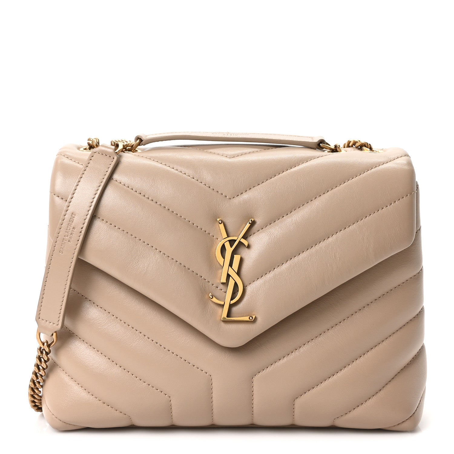 Calfskin Y Quilted Monogram Small Loulou Chain Satchel Dark Beige