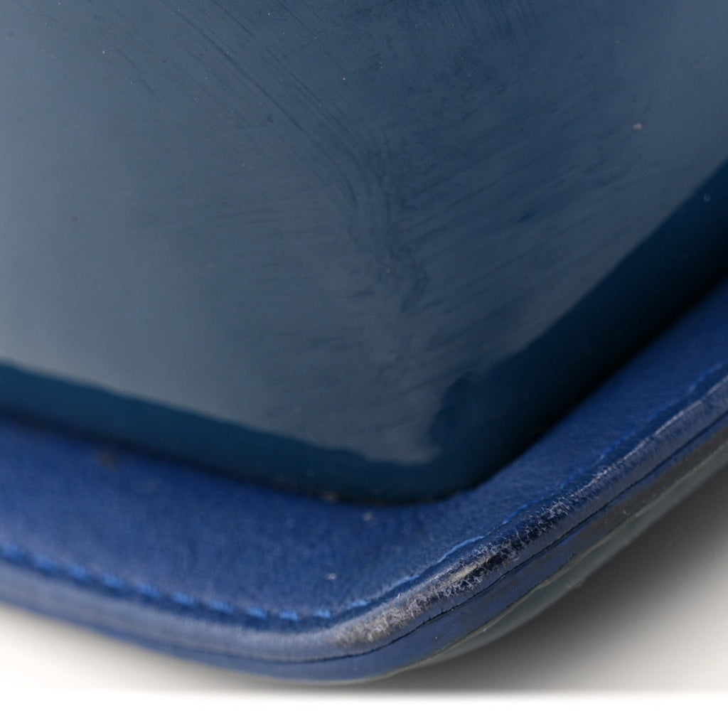 Patent Calfskin Quilted Medium Plexiglass Boy Flap Blue
