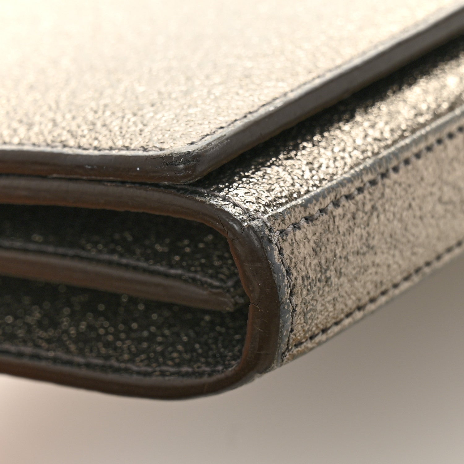 Grained Metallic Calfskin Monogram Chain Wallet Bronze