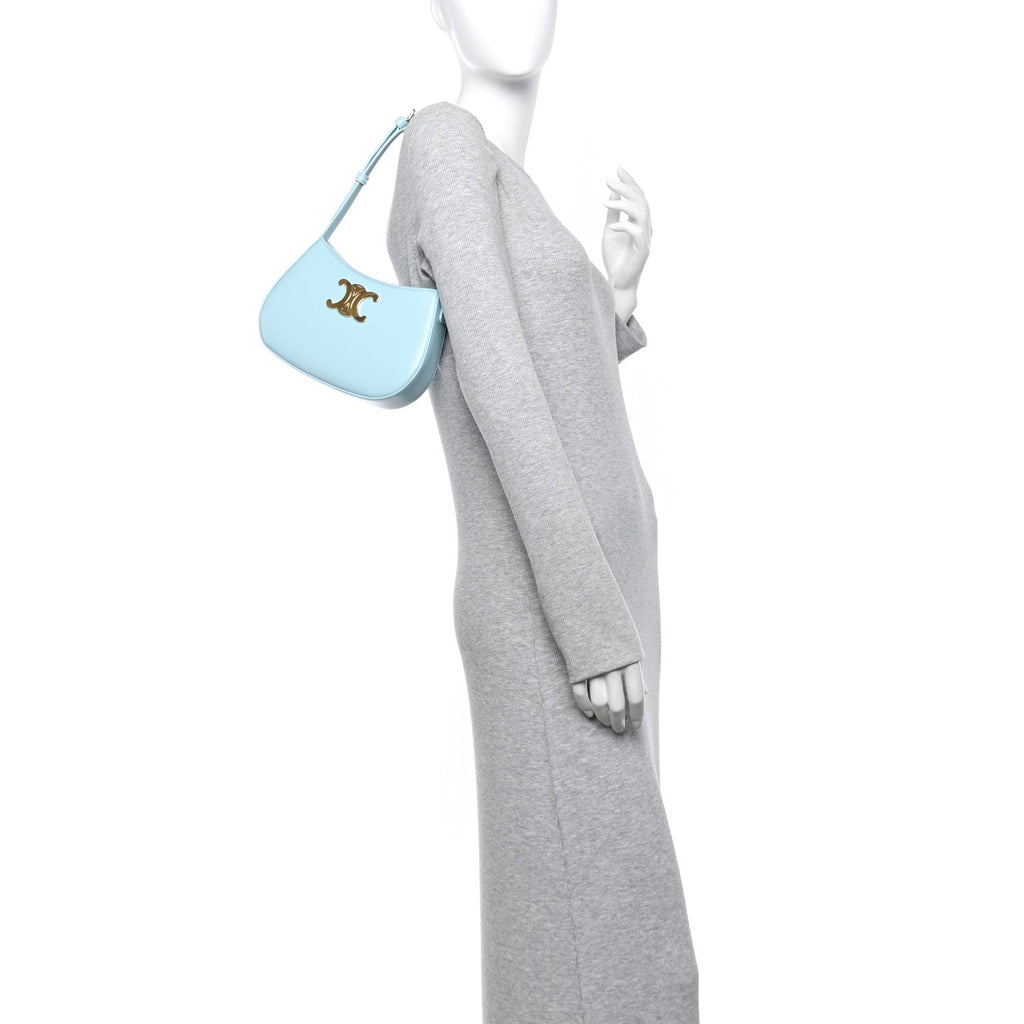 Shiny Calfskin Medium Tilly Triomphe Shoulder Bag Light Blue