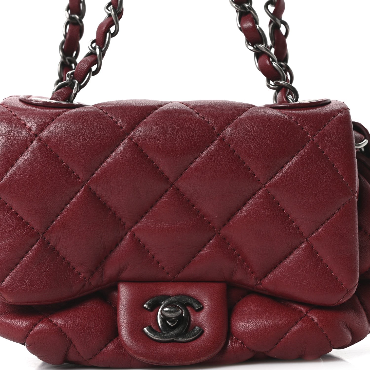 Lambskin Quilted Mini Round Flap Red