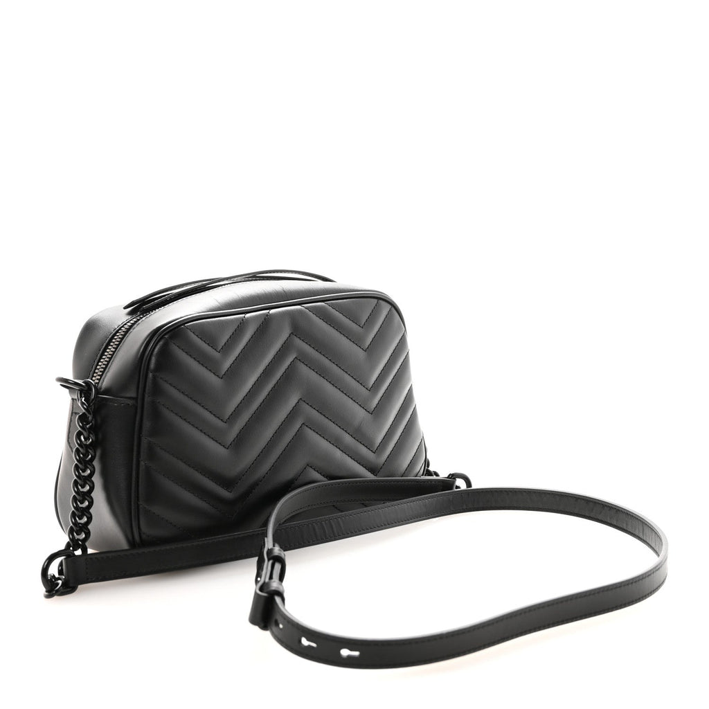 Calfskin Matelasse Monochrome Small GG Marmont Chain Shoulder Bag Black