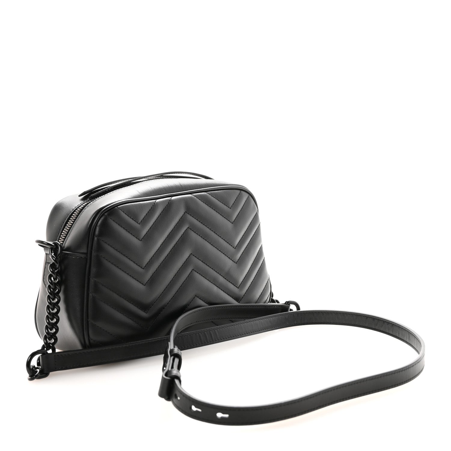 Calfskin Matelasse Monochrome Small GG Marmont Chain Shoulder Bag Black